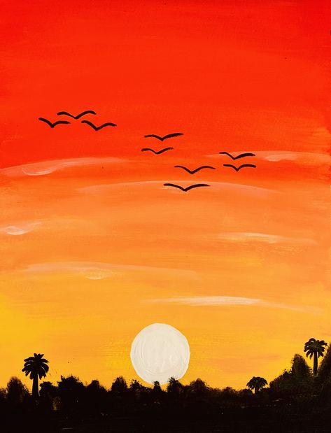 Sun Set Canvas Painting, East Sunset Painting, Sun Rise Canvas Painting, Sunny Day Painting Easy, Drawing Ideas Easy Sunset, Sunrise Drawing Oil Pastel, Paiting Aesthetic Ideas Easy Sunset, Sunset On Canvas Easy, Sunrise And Sunset Paintings