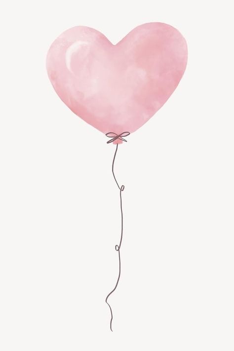 Pink Birthday Design, Heart Images Art, Aesthetic Balloons, Balloon Aesthetic, Balloons Aesthetic, Balloons Watercolor, Aesthetic Clipart, Balloon Drawing, Balloon Watercolor