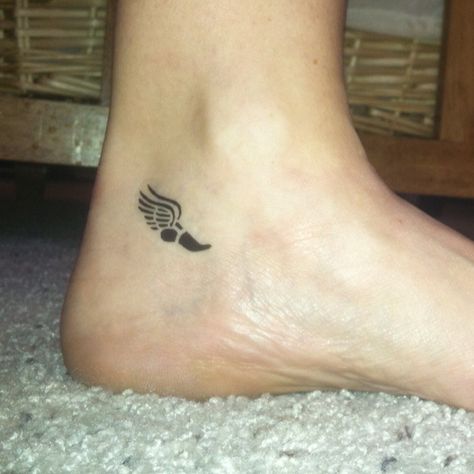 i love this tattoo to symbolize my love of running, only I think I would get it above my ankle Running Shoe Tattoo Small, Track Shoe Tattoo, Track Tattoo Runners, Running Shoe Tattoo, Runners Tattoo Ideas Running, Runner Tattoo Ideas, Running Tattoos For Women, Tri Tattoo, Half Marathon Tattoo