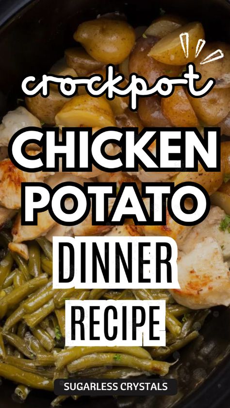 Looking for a healthy and easy fall meal? Try this crockpot chicken, potatoes, and green beans! Packed with protein, vitamins, and nutrients, this one-pot chicken dinner is perfect for nourishing your family with minimal effort. The slow cooker does all the work, blending tender chicken with creamy potatoes and crisp green beans. Ideal for busy nights, this set and forget recipe is a must-try for anyone seeking nutritious and delicious chicken recipes. Crockpot Chicken Potatoes, Chicken Potatoes And Green Beans, Healthy Crockpot Chicken, Baked Bbq Pork Chops, Crockpot Chicken And Potatoes, Crockpot Chicken Dinners, Delicious Chicken Recipes, Beans In Crockpot, Creamy Potatoes