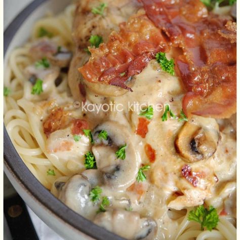 Country Club Chicken from Kayotic Kitchen Recipe | Just A Pinch Recipes Crock Pot Recipes, Chicken Main Dishes, Linguine, Poultry Recipes, Spaghetti Squash, Comfort Foods, Main Meals, Turkey Recipes, Main Dish Recipes