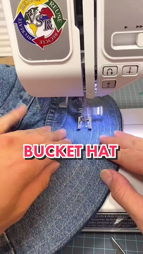 How To Style A Bucket Hat, Jean Bucket Hat, Denim Recycle, Altering Jeans, Sewing Hats, Denim Bucket Hat, Denim Cap, Upcycled Fashion, Reuse Recycle