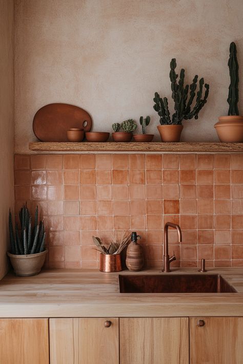 57 Desert Modernist Kitchen Design Tips - TastyInteriors Color Tile Kitchen, Simple Rustic Kitchen Design, Cool White Kitchen Cabinets, Rental Property Kitchen Remodel, Kitchen Remodel Boho Modern, Island With Wood Accent, Modern Santa Fe Style Kitchen, Fun Countertop Ideas, Kitchen Reno Diy