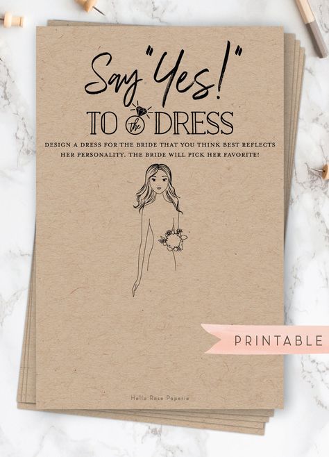 Say Yes to the Dress . Guess Draw the Dress . Printable Bridal Shower Fun Game . Rustic Kraft Black and White . Instant Digital Download Rustic Bridal Shower Games, Shower Games Bridal, Bridal Shower Decorations Diy, Say Yes To The Dress, Bridal Shower Planning, Event Planning Tips, Printable Bridal Shower Games, Dream Destination Wedding, Fall Bridal Shower