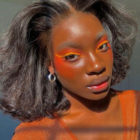 Orange Eyeshadow Looks, Sunset Makeup, Brown Girls Makeup, Orange Eyeshadow, Bright Eye Makeup, Orange Makeup, Bold Makeup Looks, Carnival Makeup, Makeup For Black Skin