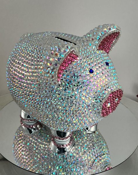 Custom Designed AB Rhinestone Chrome Ceramic Piggy Bank Music - Etsy Diy Rhinestone Crafts, Nursery Gifts, Ceramic Piggy Bank, Bling Ideas, Rhinestone Cups, Rhinestone Projects, Rhinestone Crafts, Bling Crafts, Baby Bling