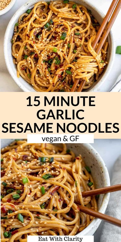 Garlic Sesame Noodles, Sesame Noodles, Plats Healthy, Noodle Recipe, Gf Recipes, Gluten Free Recipes Easy, Health Dinner Recipes, Vegan Dinner Recipes, Few Ingredients