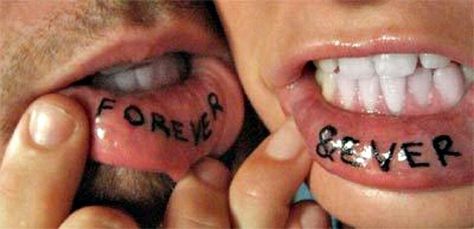 Cute tattoo for couples! Inside Lip Tattoos, Tato Nama, Inner Lip Tattoo, Married Couple Tattoos, Tattoo Diy, Matching Best Friend Tattoos, Country Tattoos, Disney Tattoo, Weird Tattoos