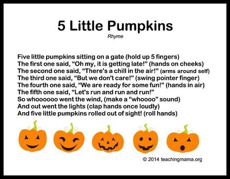 5 Little Pumpkins Rhyme Autumn Songs, Songs For Preschoolers, Pumpkin Song, Five Little Pumpkins, Circle Time Songs, Classroom Songs, Songs For Toddlers, Fall Songs, Pumpkin Activities