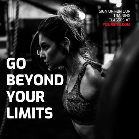 Use this Instagram design template for making a motivational workout and gym themed social media post. A large title text with woman working out on the background. Gym Social Media Post Ideas, Gym Content Social Media, Workout Posts Instagram, Gym Posts Instagram, Gym Text, Gym Posts, Gym Ads, Gym Social Media Post, Fitness Social Media Post