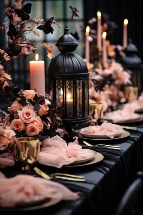 8 Halloween Table Decor Ideas: Dark, Feminine & Elegant 17 Witchy Table Setting, Dark Feminine Decor, Dark Table Setting, Gothic Tablescape, Halloween Tablescape Elegant, Elegant Halloween Dinner Party, Halloween Table Scape, Halloween Tablescape Ideas, Witches Dinner