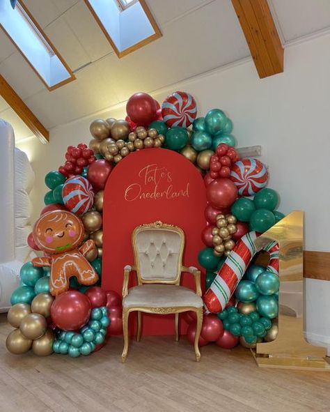 Balloons & Event Decor! on Instagram Photos With Santa, Backdrop For Photos, Christmas Party Backdrop, Christmas Party Planning, Candy Balloons, Christmas Balloon Decorations, Deco Ballon, Christmas Party Photo, Office Christmas Party