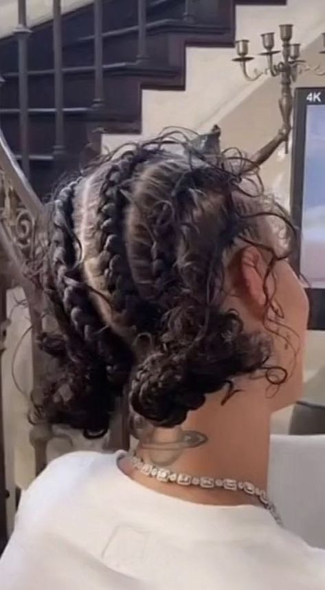 Two Braids Natural Hair, Fake Hair Hairstyles, Latina Braids Hairstyles, Cute Cornrows, Hair Styles For Girls, Curly Braided Hairstyles, Braided Buns, Hairstyles Simple, Magenta Hair