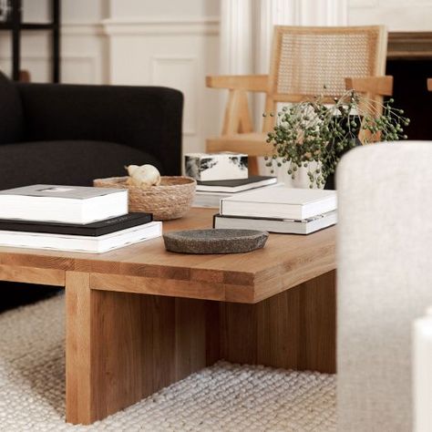 Modern Coffee Tables | West Elm Oak Coffee Table Living Room, Large Rectangle Coffee Table, Natural Coffee Table, West Elm Coffee Table, Japandi Bedroom, Sofa Wood Frame, Coffee Table Rectangle, Oak Coffee Table, Simple Furniture