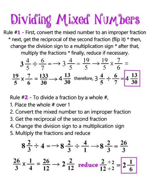 Dividing Mixed Numbers Anchor Chart, Dividing Mixed Numbers, Fractions Rules, Mixed Numbers Worksheet, Igcse Maths, Teaching Math Strategies, Numbers Worksheet, Gcse Revision, Algebra Equations