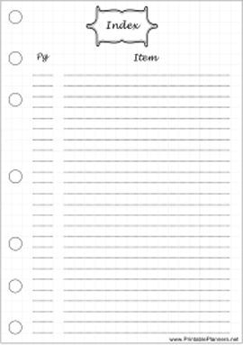 Put this gridded index page at the front of your BuJo in order to keep track of all of your lists. If you've started your journal in a Midori or Moleskine notebook, simply trim away the hole punch and add this template to the front page. Free to download and print Index Printable Page, Printable Index Page, Index Page Printable, Index Template, Bullet Journal Index, Bu Jo, Organization Planner, Binder Printables, Moleskine Notebook