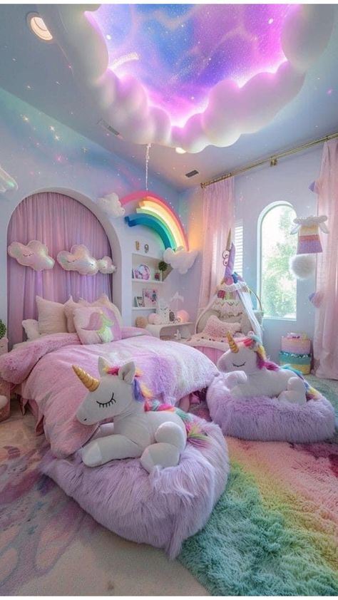 Rainbow Bedroom, Dream Bedroom Inspiration, Unicorn Bedroom, Big Girl Bedrooms, Kids Bedroom Inspiration, Toddler Room Decor, Rainbow Room, Cute Bedroom Ideas, Pastel Room