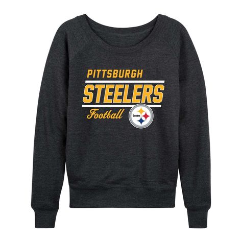 PRICES MAY VARY. Our Pittsburgh Steelers womens Slouchy Crew is the perfect way to get ready for football season; with its raglan sleeves, 1 x 1 rib knit crew neck and cuffs, and slouchy fit, this long sleeve crewneck pullover will quickly become your favorite peice of Steelers womens apparel The long sleeve Pittsburgh crew for women comes in primary team color, navy or black, and charcoal heather gray; available from size small up to size 3XW, so you'll be able to find the right sized Steelers Steelers Outfit, Steelers Gear, Pittsburgh Pride, Football Apparel, Womens Apparel, Football Outfits, Womens Jersey, Warm Outfits, Pittsburgh Steelers