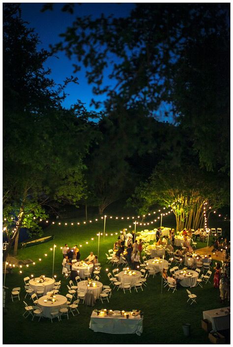 Night Backyard Wedding, Outdoor Reception Lighting, Texas Backyard Wedding, Diy Lights Outdoor Wedding, Gymnasium Wedding Reception, Backyard Night Wedding, Large Backyard Wedding, Backyard Wedding Night, Outdoor Wedding Night