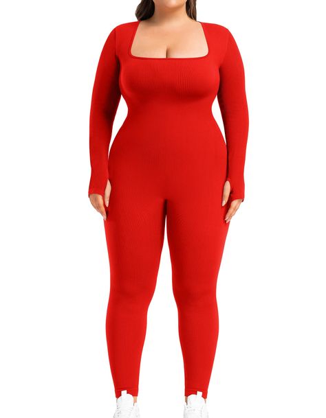 PRICES MAY VARY. Effortless Motion with Seamless Design: This jumpsuit, crafted from high-quality elastic ribbed fabric composed of 90% nylon and 10% spandex, ensures a soft and comfortable feel. The seamless design not only minimizes friction during movement but also provides an unparalleled level of comfort. Shaping a Captivating Figure: The four-way stretch fabric perfectly conforms to the curves of your body, tummy control, lifting the buttocks, and providing thoughtful support for thigh mus Yoga Jumpsuit, Square Neck Long Sleeve, Thigh Muscles, Yoga Women, Ribbed Fabric, Long Sleeve Bodysuit, Square Neck, Stretch Fabric, Daily Wear