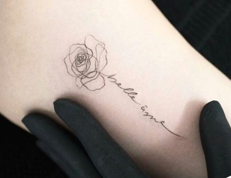 pinterest: xobabydollxolr↠☼☾ | Tatouages minimalistes ... #tattoos #flowertattoo #womentattoos Rose With Word Stem Tattoo, Rose Tattoo With Words As Stem, Flower With Word Stem Tattoo, Flower Tattoo With Words As Stem, Tattoo With Words, Date Tattoos, Small Rose Tattoo, Tattoo Zeichnungen, Disney Tattoo