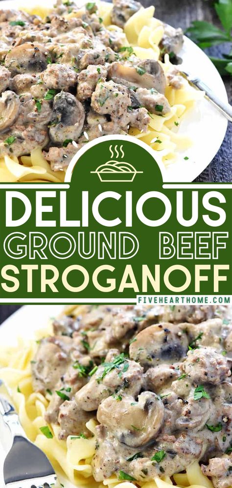 Ground Beef Stroganoff Hamburger Meat Stroganoff Recipes, Ground Beef Stroganoff With Mushrooms, Hamburger Alfredo Recipes Ground Beef, Beef Stroganoff With Hamburger Meat, Hamburger Meat Stroganoff, Burger Stroganoff Ground Beef, Hamburger Meat And Egg Noodle Recipes, Alfredo And Beef Recipe, Hamburger With Mushrooms