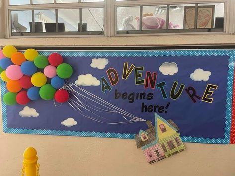 Up Movie Bulletin Board Ideas, Movie Bulletin Board Ideas, Movie Bulletin Boards, Halloween Cubicle, Disney Duos, School Display, Art Room Posters, Up Movie, Hall Ideas