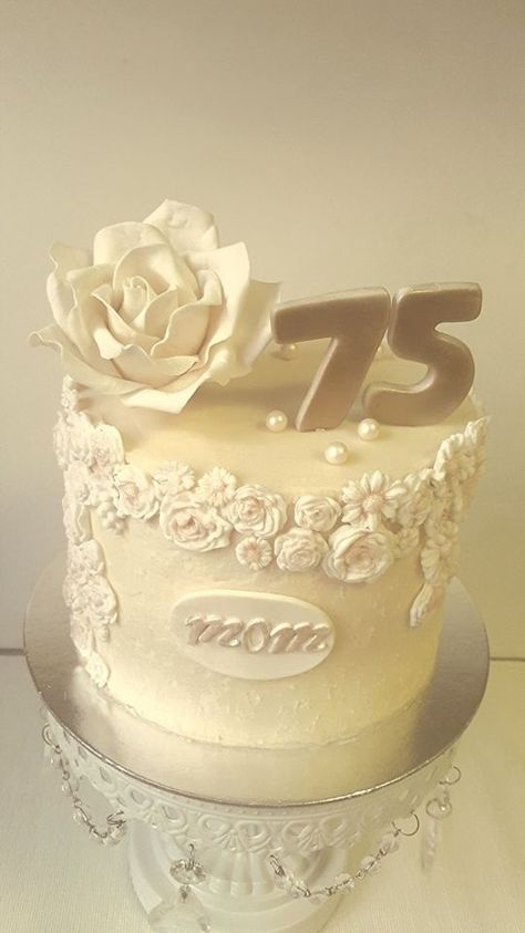 75th birthday cake                                                                                                                                                                                 More 75th Birthday Cake, 75 Birthday Cake, 75 Birthday, Textured Buttercream, Happy 75th Birthday, Birthday Cake For Mom, 75th Birthday Parties, New Birthday Cake, Gold Birthday Cake