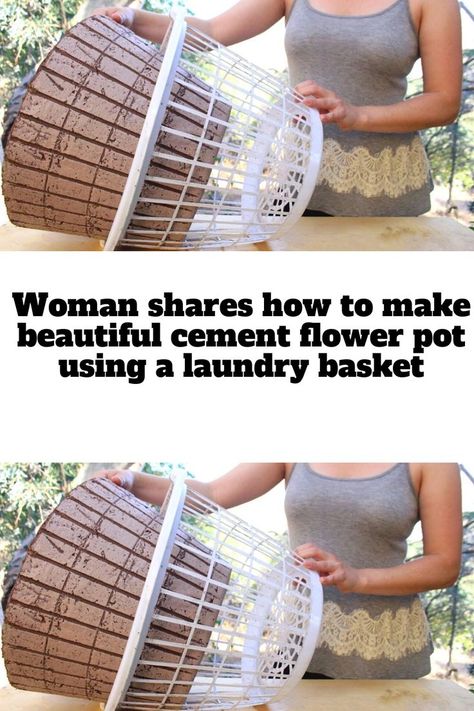 Woman shares how to make beautiful cement flower pot using a laundry basket Cinder Block Planter, Cement Pots Diy, Diy Cement Planters, Garden Planter Ideas, Cement Flower Pots, Diy Concrete Planters, Cement Garden, Cement Diy, Concrete Diy Projects