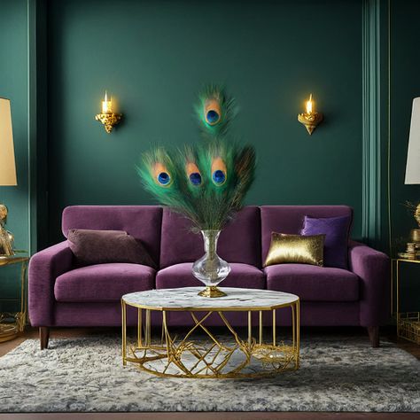 29 Moody Living Room Ideas: Create An Enchanting Atmosphere - DIYCozy: Nails, Decor, DIY, Gardening, Holidays Green And Purple Living Room, Moody Living Room Ideas, Yt Studio, Summerhouse Ideas, Purple Couch, Moody Living Room, Green Living Room Decor, Purple Living Room, Room Color Combination