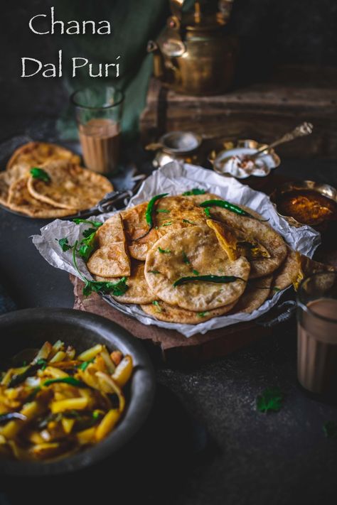 Chana Dal Puri Bihari Style Bihari Cuisine, Bihari Food, Fried Flat Bread, Indian Food Photography, Kheer Recipe, Puri Recipes, Poster Food, Chana Dal, Bengali Food