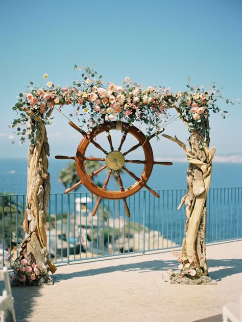 Nautical La Jolla wedding | Photo by Ashley Kelemen | Read more - http://www.100layercake.com/blog/wp-content/uploads/2015/02/Nautical-La-Jolla-Wedding Nautical Wedding Inspiration, Beach Wedding Arch, Pirate Wedding, Wedding Setup, Boat Wedding, Nautical Wedding Theme, Wedding Ceremony Ideas, Modern Nautical, Wedding Altars