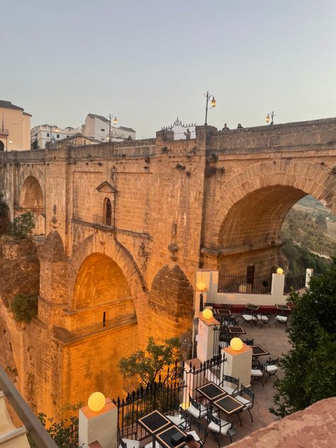 Aesthetic Bridge, Spring Restaurant, Spanish Aesthetic, Spain Spring, Spain Streets, Wedding Settings, Spanish Summer, Spain Road Trip, Ronda Spain