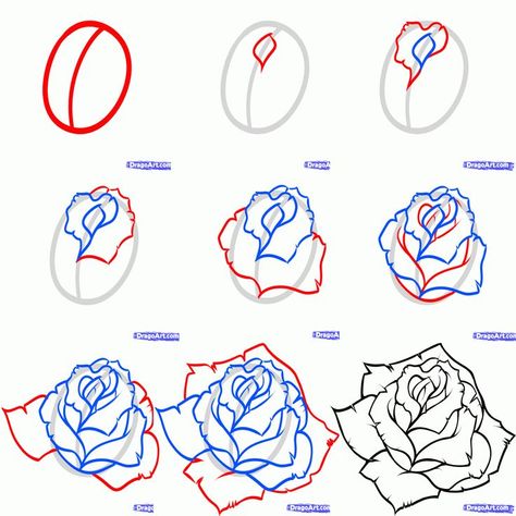 Chicano Flower Drawing, How To Draw Tattoos Step By Step, How To Draw A Rose, How To Draw Roses, Flower Sketch Pencil, Trin For Trin Tegning, Rose Drawing Simple, Draw A Rose, Rose Step By Step