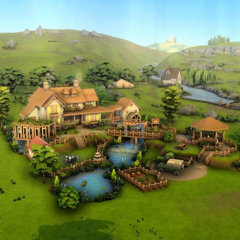 2 Olde Mill Lane Sims 4, Sims 4 Houses Henford On Bagley, Farm Sims 4 House, Country Home Sims 4, Sims 4 Landscape Ideas, Sims 4 Henford-on-bagley Build, Sims 4 Houses Cottage Living, Sims 4 Farm Cottage, Sims Builds Ideas