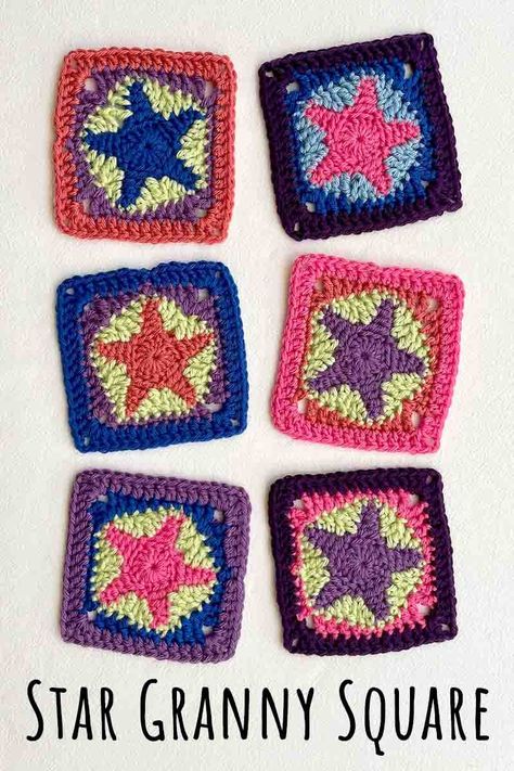 Fool Proof 5-Pointed Star Granny Square Pattern Star Granny Square Pattern, Patchwork Granny Square Blanket, Star Granny Square, Granny Square Pattern Free, Granny Square Tutorial, Granny Square Projects, Granny Pattern, Granny Square Crochet Patterns Free, Granny Square Pattern