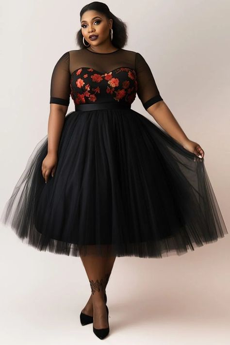 Plus-Size Fashion Styles For Women » YKM Media Round Dress Design, Tea Party Outfits For Black Women, A Line Dresses For Women, Plus Size Semi Formal, Plus Size Floral Dress, Black Floral Print Dress, Summer Tips, Dresses Occasion, Dinner Dress Classy