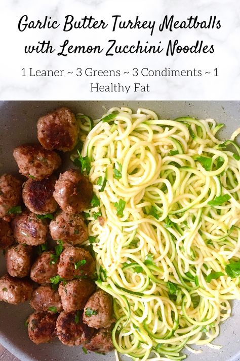 These garlic butter turkey meatballs are low in carbs, gluten free, and have loads of flavor! It's a one skillet meal that is perfect for a quick and easy dinner but it's also healthy! Optavia Meatball Recipe, Lean N Green Recipes, Lean And Green Dinners, Lean And Green Meals Optavia 5&1 Turkey, Optavia Lean And Green Recipes 5&1 Gluten Free, Lean And Green Meatballs Optavia, Turkey Meatballs Optavia, Meatball Lean And Green, Lean Meat And Vegetable Recipes