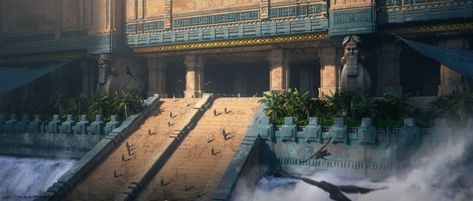 ArtStation - City of Akkadon - Exteriors Mesopotamian Architecture, Nature And Architecture, Ancient Greek City, Moon Kingdom, Gardens Of Babylon, Ancient Kingdom, Mayan Culture, Royal Court, Fantasy City