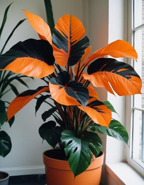 Black Plant Mom Aesthetic, Orange Plants, Plant Mom Aesthetic, Leaf Art Diy, Black Plant, Amazing Plants, Goth Garden, Orange Plant, Forest Plants