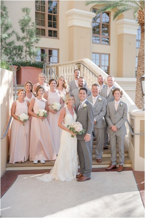 Groomsmen With Pink Bridesmaid, Pink Bridesmaid Dresses With Groomsmen, Rose Bridesmaids Dresses, Bridesmaid Dresses Dusty Rose, Dusty Rose Bridesmaids, Nevada Wedding Venues, Wedding Party Photo Ideas, Gray Wedding Party, Pink Groomsmen