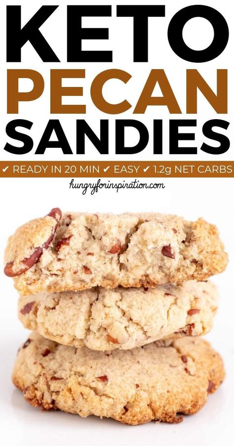 Keto Pecan Sandies (Low Carb Pecan Shortbread Cookies) with only 1.2g net carbs per cookie! Super easy to make in 15-20 min, gluten-free and absolutely satisfying! Perfect keto holiday cookies. #ketocookies #ketopecansandies #pecansandies #ketoshortbreadcookies #ketoshortbread #ketodessert Dolce Poche Calorie, Galletas Keto, Pecan Shortbread Cookies, Low Carb Cookies Recipes, Pecan Shortbread, 1000 Calorie, Pecan Sandies, Keto Cookie Recipes, Keto Holiday