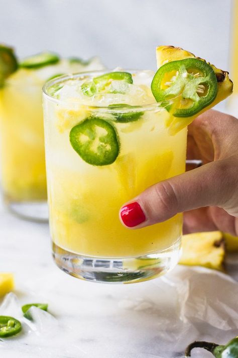 Jalapeno Drink, Clover Honey, Easy Summer Cocktails, Spicy Cocktail, Pineapple Margarita, Jalapeno Margarita, Chopped Pineapple, Brown Spots Removal, Shandy