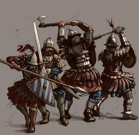 Ottoman Fashion, Byzantine Army, Varangian Guard, Warriors Illustration, Historical Warriors, Medieval Knights, Eastern Roman, Empire Romain, Ancient Warfare