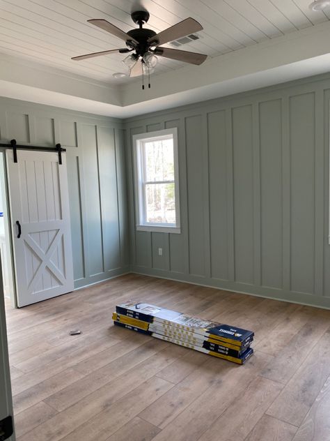 Gray Vertical Shiplap, Board And Batten And Shiplap In Same Room, Best Accent Wall Colors 2023, Board And Batten Wall With Shiplap, Board And Batten All Walls, Gray Shiplap Ceiling, Board And Batten Room Bedrooms, Shiplap Walls And Ceilings Living Room, Modern Farmhouse Walls And Trim