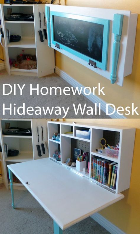 DIY Organizing Ideas for Kids Rooms - DIY Kids Homework Hideaway Wall Desk - Easy Storage Projects for Boy and Girl Room - Step by Step Tutorials to Get Toys, Books, Baby Gear, Games and Clothes Organized - Quick and Cheap Shelving, Tables, Toy Boxes, Closet Tips, Bookcases and Dressers - DIY Projects and Crafts http://diyjoy.com/diy-organizing-ideas-kids-rooms Små Rum Lidt Plads, Diy Muebles Ideas, Diy Rangement, Desk Diy, Kids Homework, Kids Rooms Diy, Dekor Diy, Diy Casa, Kids' Desk