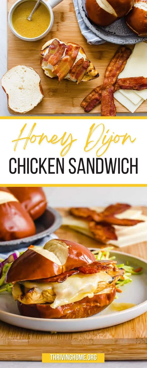 Chicken Cutlet Sandwich, Cutlet Sandwich, Recipe With Ginger, Honey Dijon Chicken, Chicken Cutlet, Dijon Chicken, Pretzel Bun, Ginger Honey, Chicken Sandwich Recipes