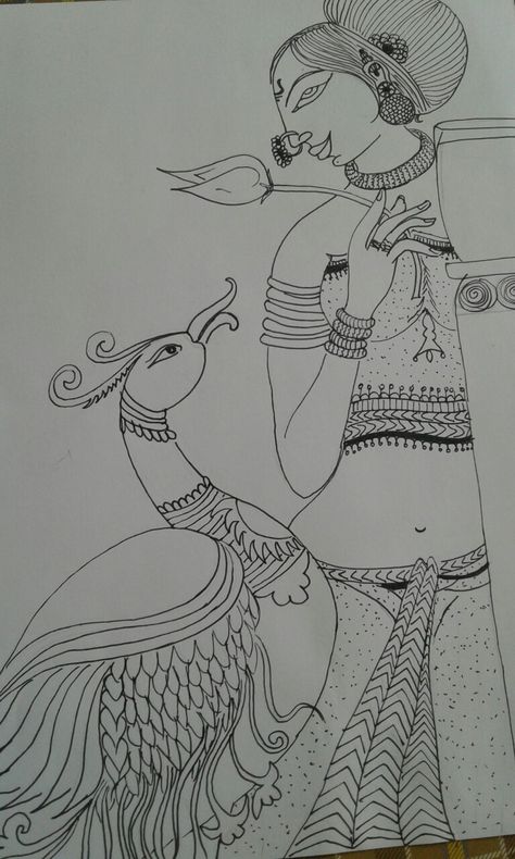 traditional Traditional Drawing Indian Sketch, Traditional Drawing Indian, Mandala Drawing Ideas, Drawing Indian, Traditional Drawing, Gond Painting, Pen Art Work, Abstract Pencil Drawings, Kerala Mural Painting