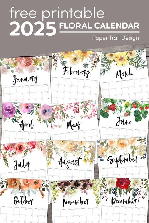 These 2025 calendar pages with floral design are available to print for free Home Calendar, Calendrier Diy, Paper Trail Design, Family Organization, Design Calendar, Printable Calendar 2020, Kalender Design, Trail Design, Diy Calendar