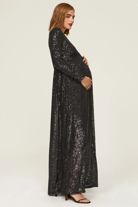 Casia Maternity Gown by Seraphine | Rent the Runway Maternity Gown, Nye Outfits, Gown Black, Maternity Gowns, Sequin Gown, Rent The Runway, Closet Designs, Black Sequins, Maternity Clothes